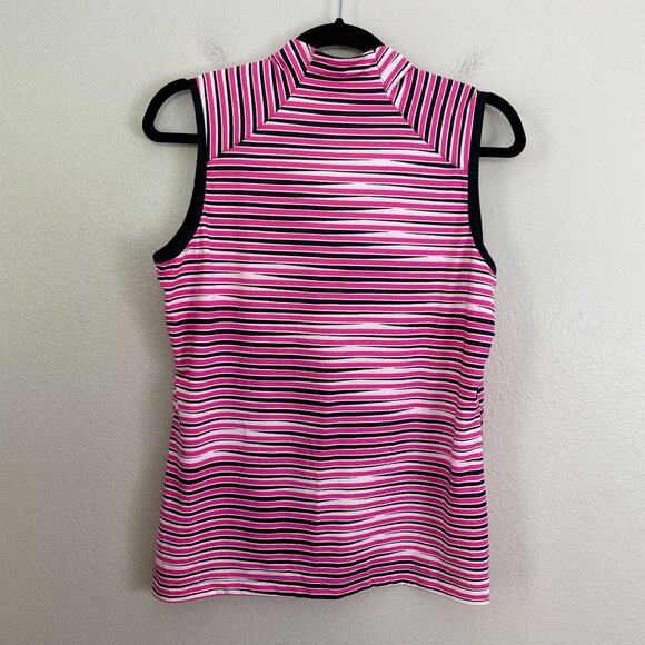 Tail White Label Womens Medium Pink Black Striped Sleeveless Zip Up Golf Top - Picture 10 of 10